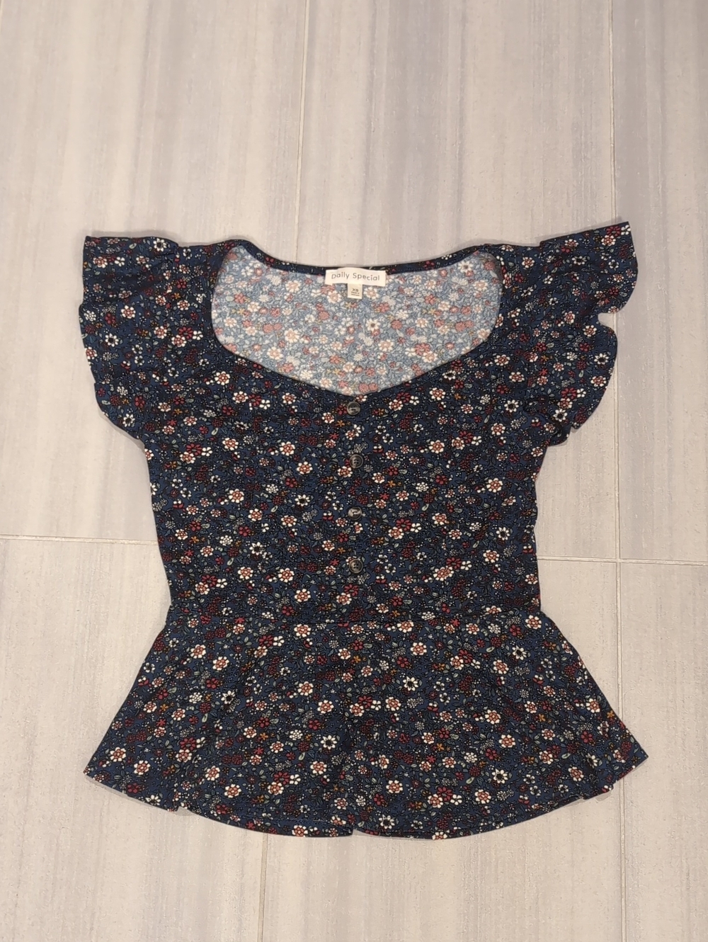 Dark green Floral Ruffle-Sleeve Peplum Top